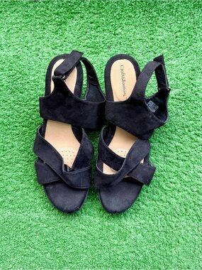 Croft & Barrow Black Suede Comfort Heeled Sandals  Dress Shoes | Women’s US 9